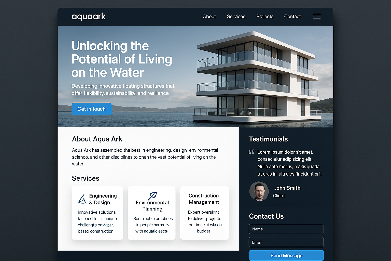 aquaark.com website mockup