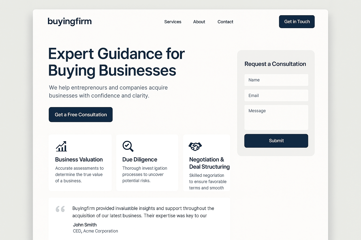 buyingfirm.com website mockup