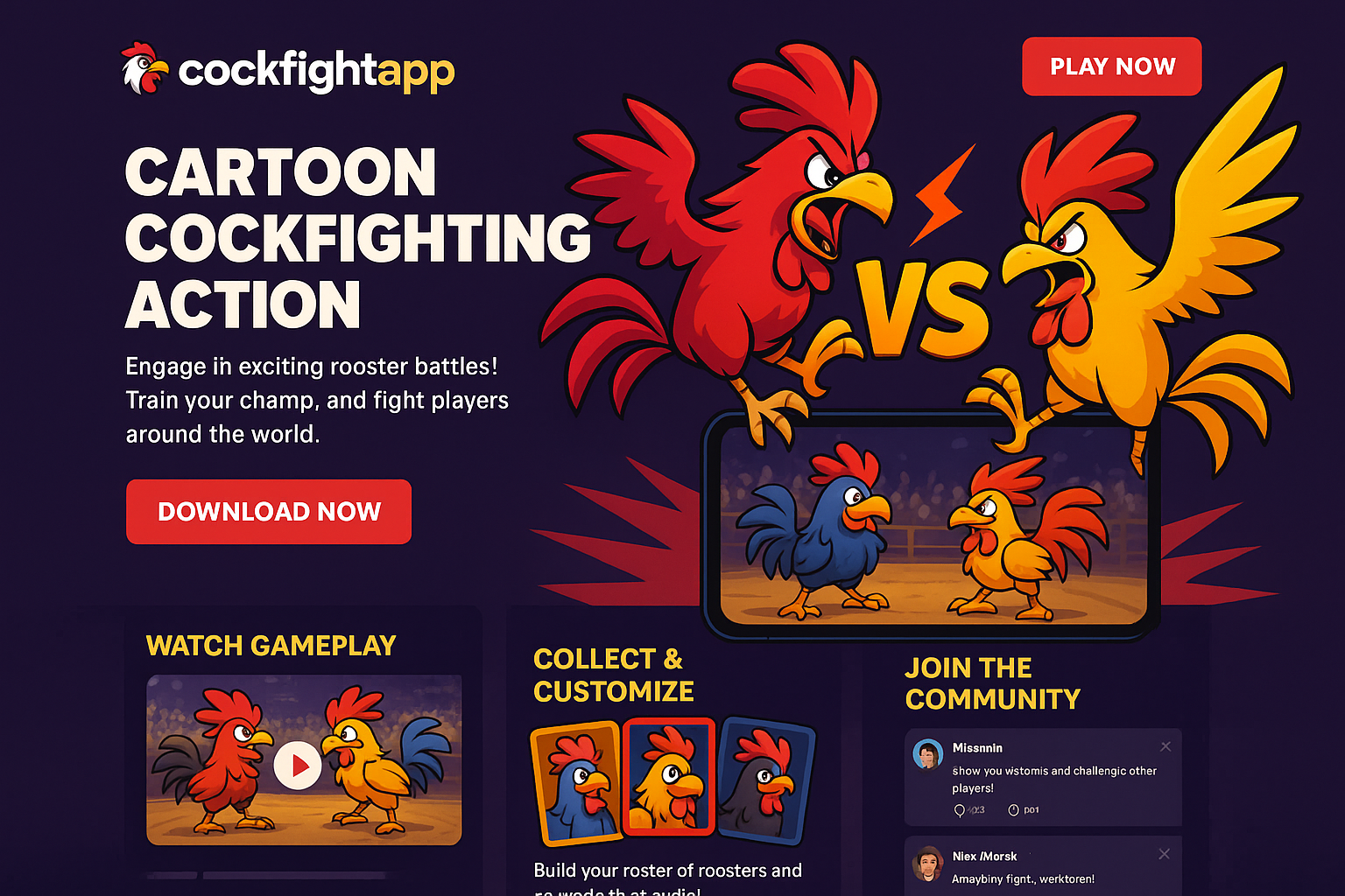 cockfightapp.com website mockup