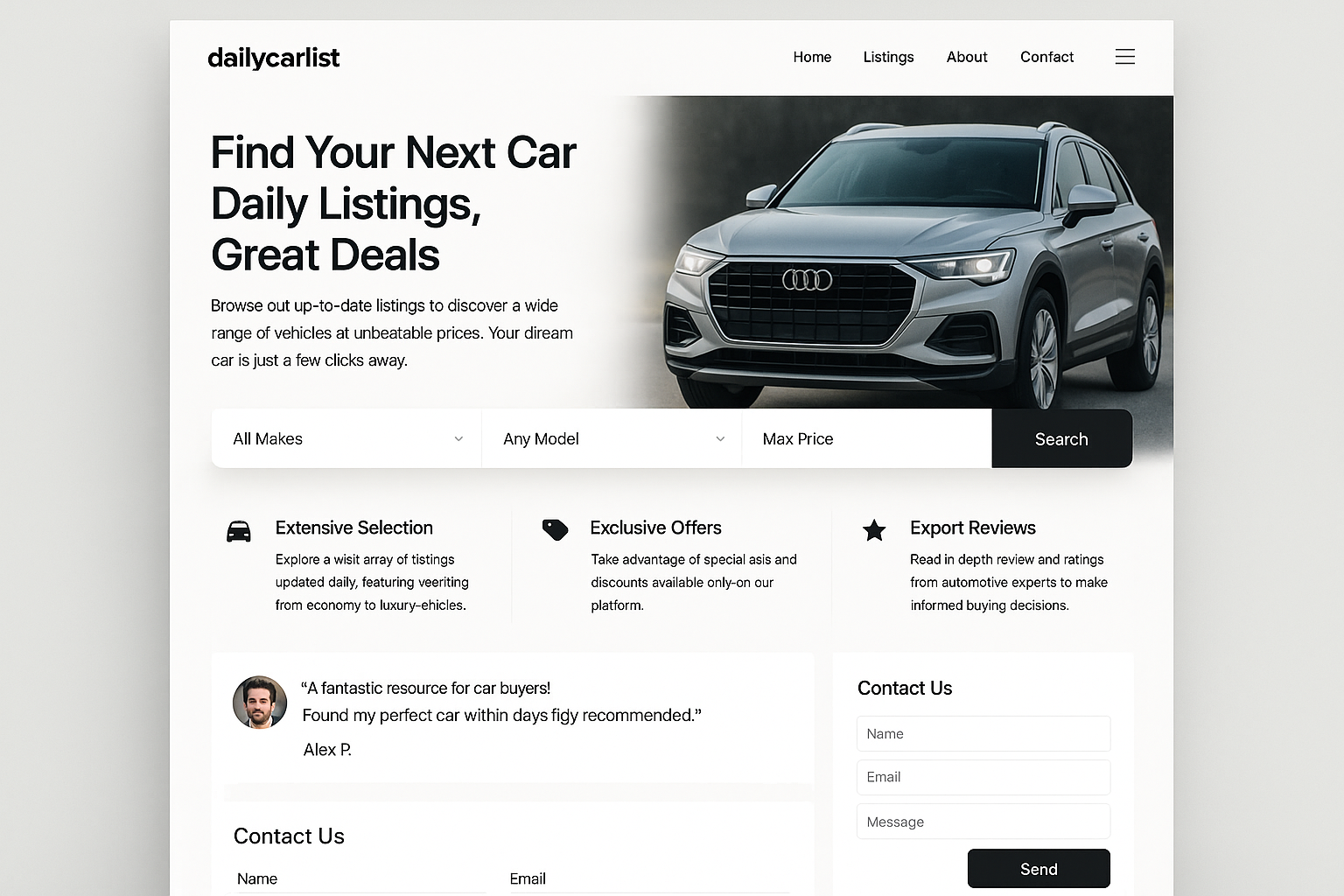 dailycarlist.com website mockup