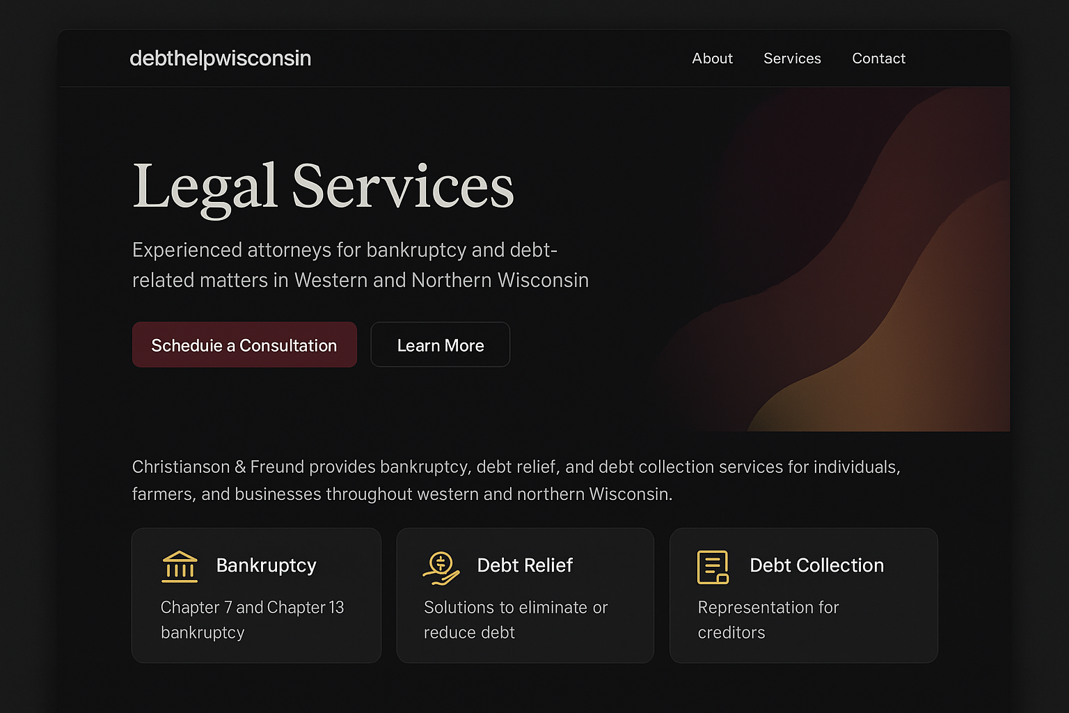debthelpwisconsin.com website mockup