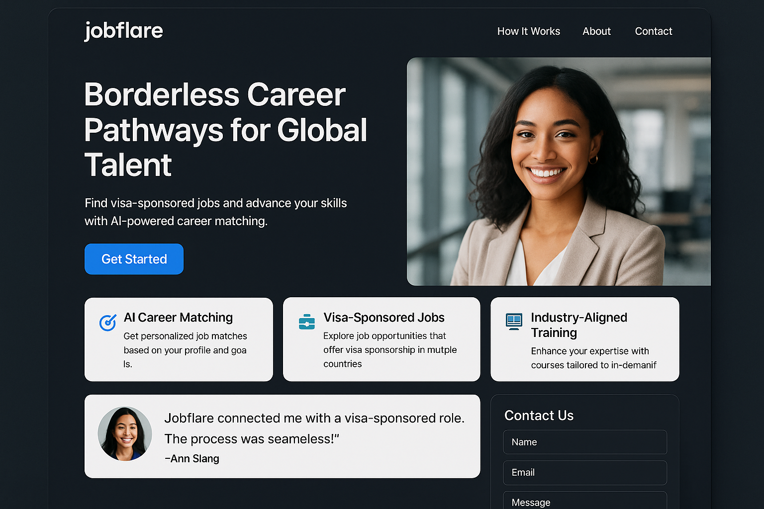 jobflare.com website mockup