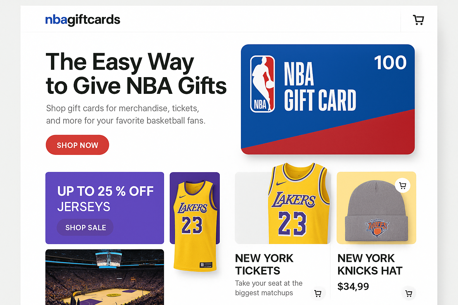 nbagiftcards.com website mockup
