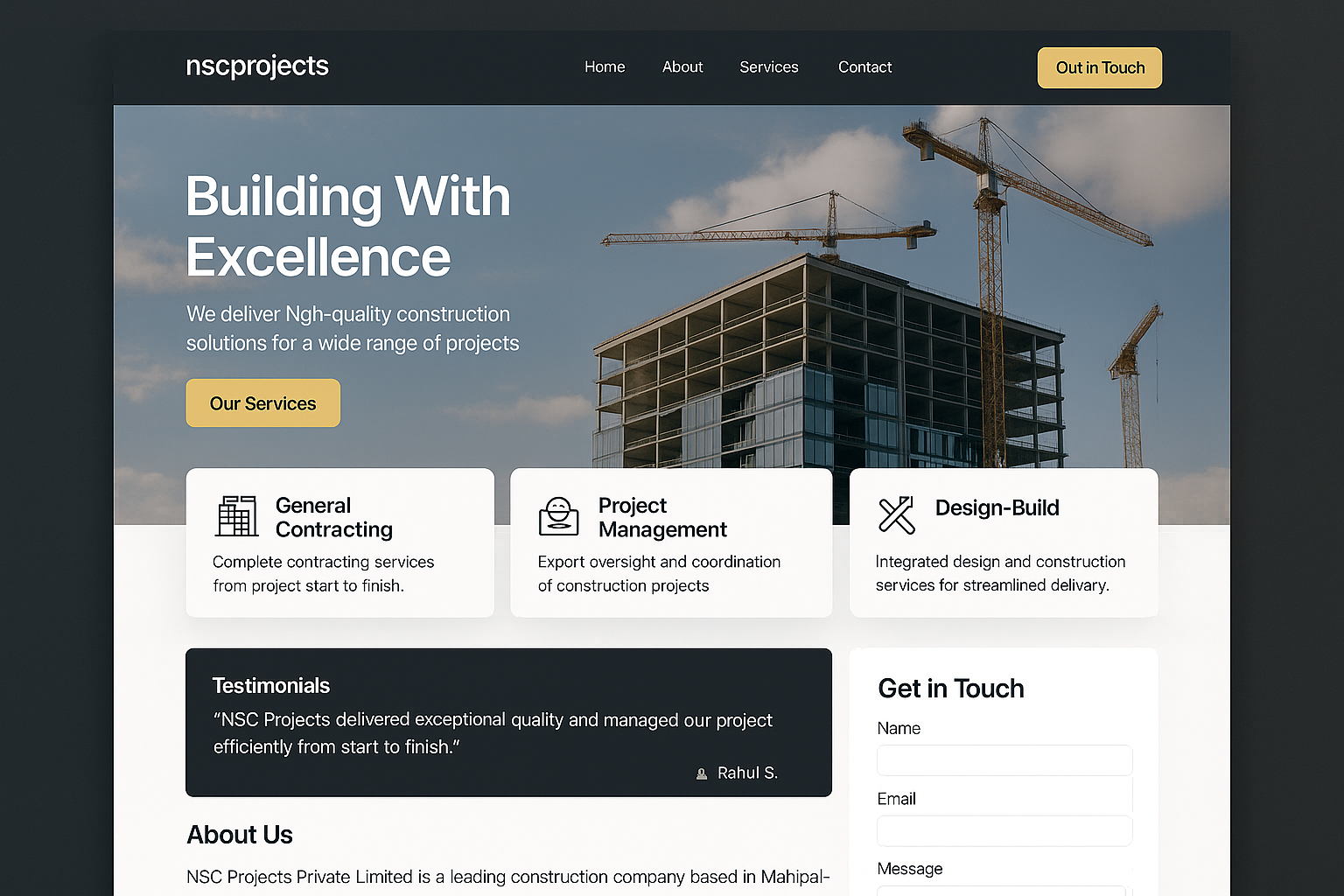 nscprojects.com website mockup