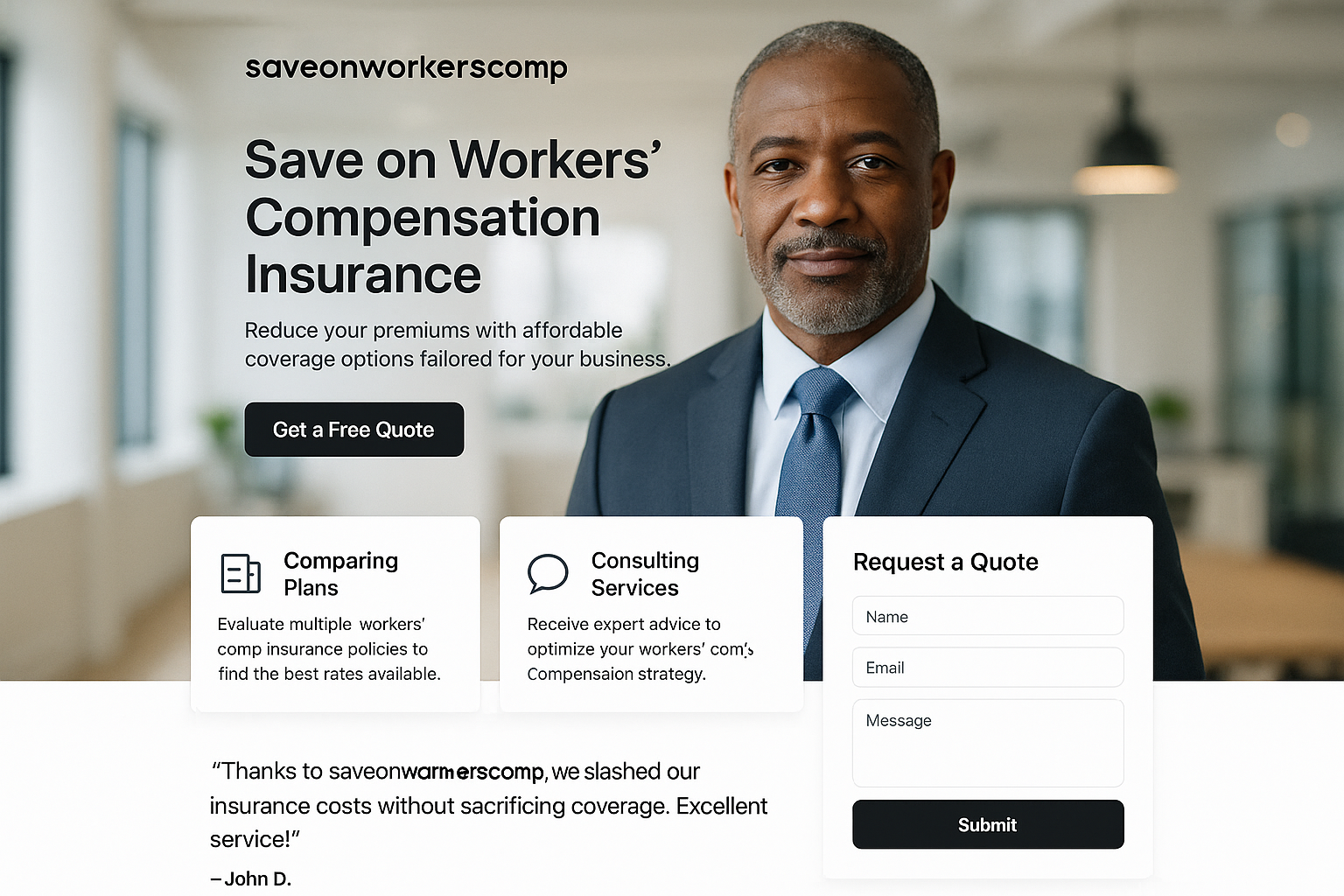 saveonworkerscomp.com website mockup